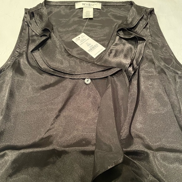 WHBM Surplice Ruffle Confetti Satin Shell in Black Size XXS - Picture 5 of 6